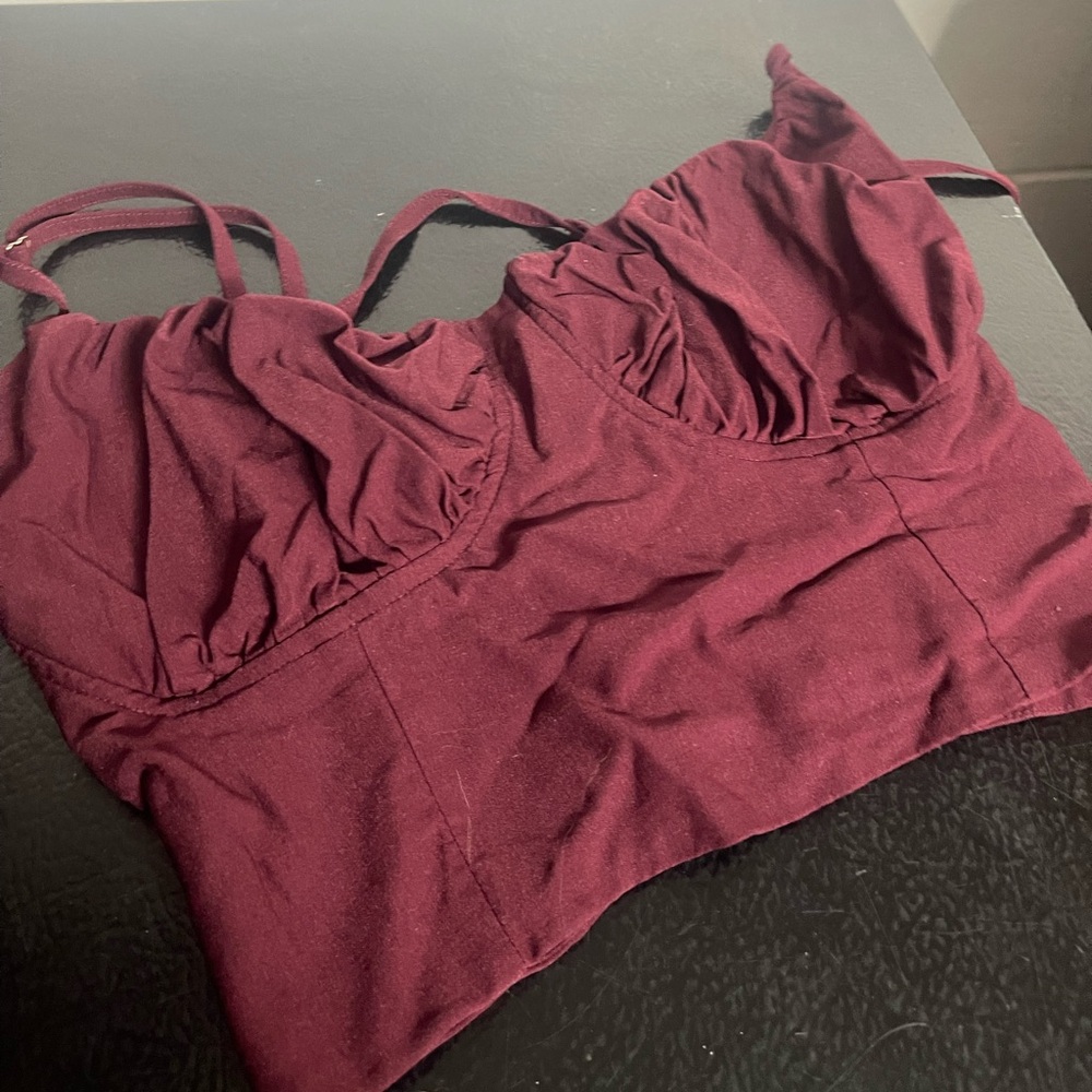 Maroon no wire bra let with lace up back